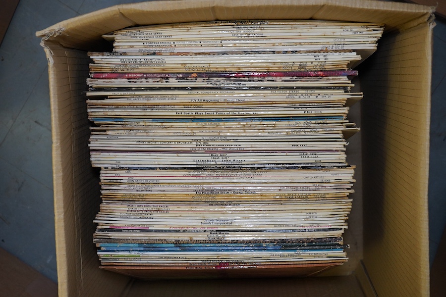 Ninety LP record albums, artist including; the Shadows, Hank Marvin, Joe Brown, Sounds Incorporated, The Eagles, Johnny Keating, John Barry, Charlie Bird, Boots Randolph, Floyd Cramer, Tommy Steele, Rod Stewart, Kenny Ly